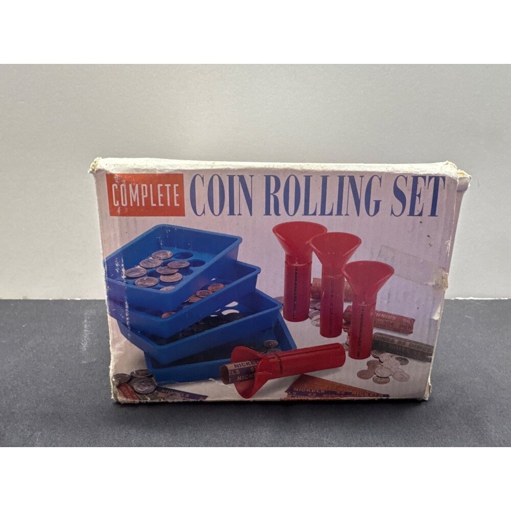 Complete Coin Rolling Set With Red Tubes & Blue Trays For Sorting And Wrapping C